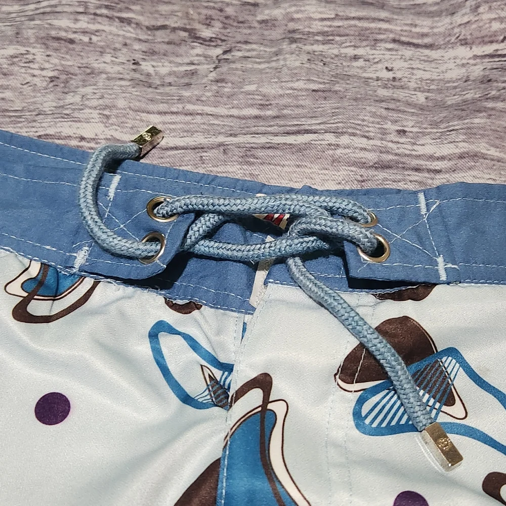 Mr. Swim‎ Blue Brown Design Swim Trunks Lined Beach Men's Size 34